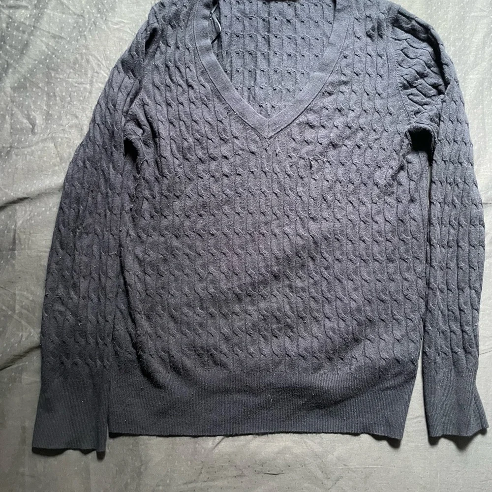 Zara V-Neck Cable Knit Sweater in Navy Blue - Picture 1 of 3